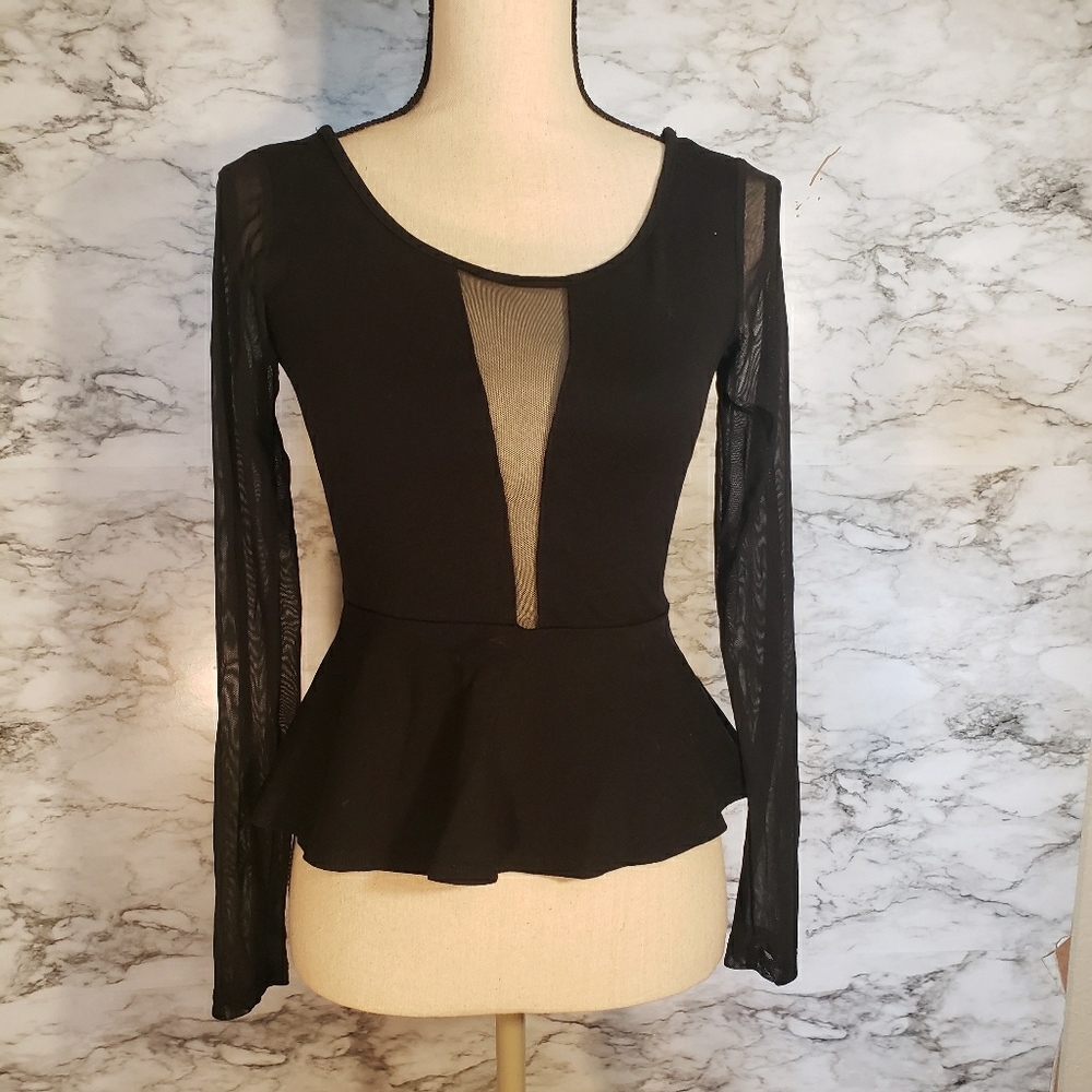 Black mesh long sleeve top